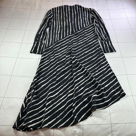 Marimekko Dress Womens4 Black White Mijam Midi Asymmetrical Hem Silk Long Sleeve - Picture 3 of 10